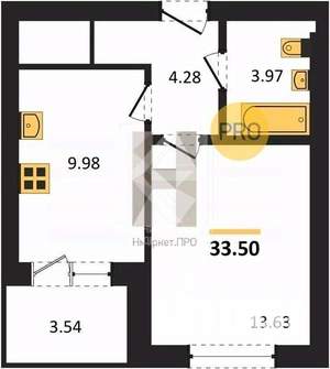 1-к квартира, вторичка, 34м2, 1/4 этаж