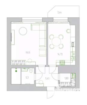 1-к квартира, вторичка, 47м2, 9/12 этаж