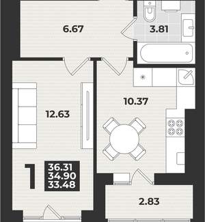 1-к квартира, вторичка, 37м2, 9/9 этаж