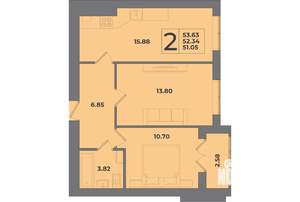 2-к квартира, строящийся дом, 54м2, 4/8 этаж