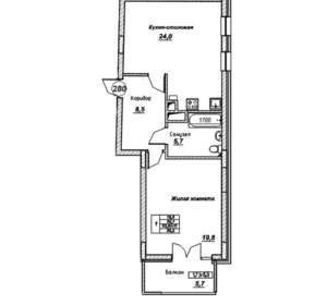 1-к квартира, вторичка, 60м2, 6/7 этаж