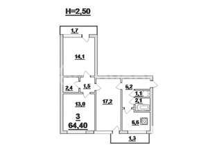 3-к квартира, вторичка, 68м2, 7/9 этаж