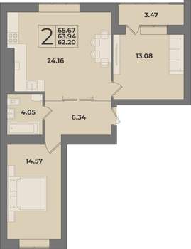 2-к квартира, вторичка, 66м2, 1/9 этаж