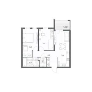 2-к квартира, строящийся дом, 60м2, 8/18 этаж