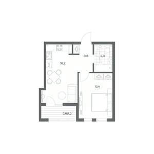 1-к квартира, строящийся дом, 40м2, 8/18 этаж