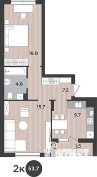 2-к квартира, вторичка, 54м2, 1/9 этаж