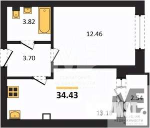 1-к квартира, вторичка, 34м2, 7/9 этаж