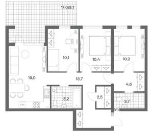 3-к квартира, строящийся дом, 85м2, 1/18 этаж