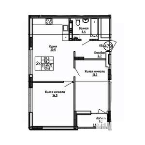 2-к квартира, вторичка, 60м2, 9/9 этаж