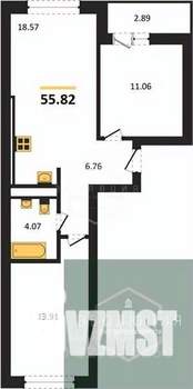 2-к квартира, вторичка, 56м2, 9/9 этаж