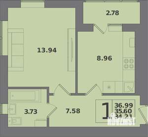 1-к квартира, вторичка, 37м2, 9/10 этаж