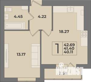 1-к квартира, строящийся дом, 43м2, 9/9 этаж
