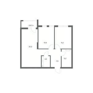 2-к квартира, строящийся дом, 59м2, 6/18 этаж