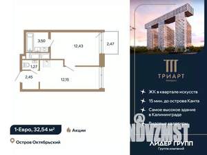1-к квартира, вторичка, 33м2, 4/12 этаж