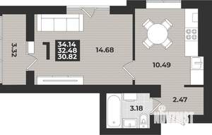 1-к квартира, вторичка, 34м2, 9/9 этаж