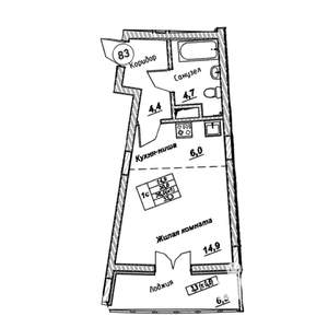 Студия квартира, вторичка, 33м2, 5/7 этаж