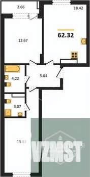 2-к квартира, вторичка, 62м2, 8/9 этаж