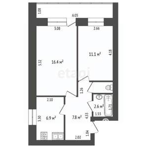 2-к квартира, вторичка, 46м2, 1/5 этаж