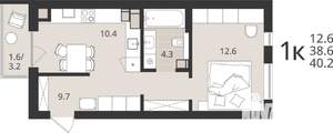 1-к квартира, вторичка, 39м2, 8/9 этаж