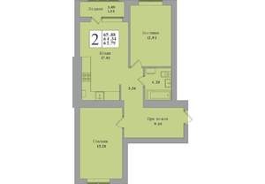 2-к квартира, строящийся дом, 66м2, 4/8 этаж