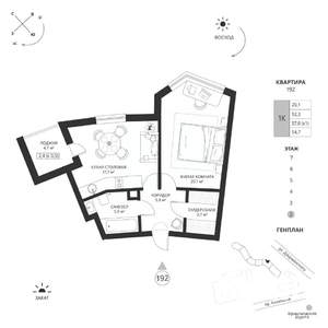 1-к квартира, вторичка, 55м2, 2/7 этаж