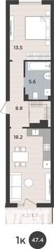 1-к квартира, вторичка, 47м2, 5/9 этаж