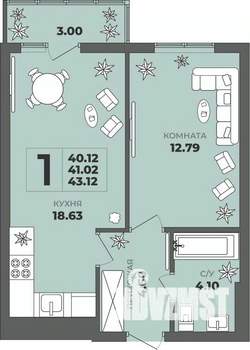 1-к квартира, строящийся дом, 41м2, 4/8 этаж