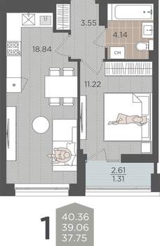 Студия квартира, вторичка, 39м2, 9/9 этаж