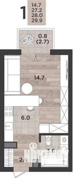 1-к квартира, вторичка, 28м2, 5/12 этаж