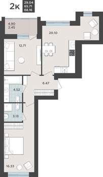 2-к квартира, строящийся дом, 66м2, 6/9 этаж