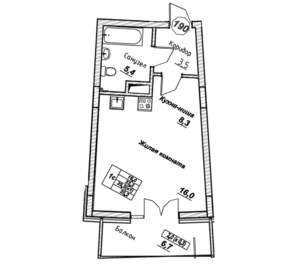 Студия квартира, вторичка, 35м2, 7/7 этаж