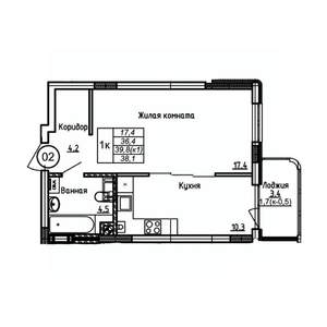 1-к квартира, вторичка, 38м2, 1/9 этаж