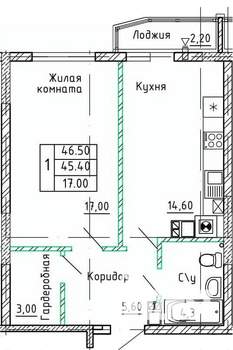 1-к квартира, вторичка, 46м2, 2/9 этаж
