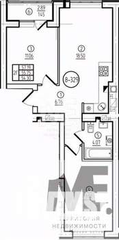 2-к квартира, вторичка, 56м2, 3/9 этаж