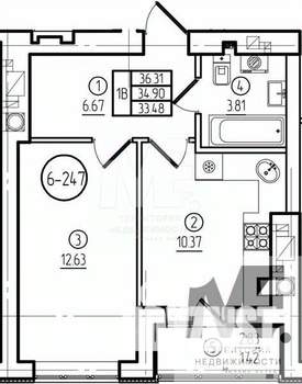 1-к квартира, вторичка, 35м2, 8/9 этаж