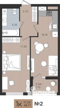 1-к квартира, вторичка, 48м2, 2/10 этаж