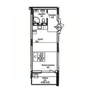 Студия квартира, вторичка, 34м2, 4/9 этаж