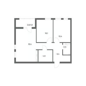 2-к квартира, строящийся дом, 57м2, 2/18 этаж