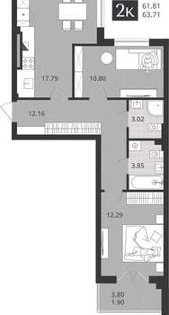 Студия квартира, сданный дом, 62м2, 2/4 этаж