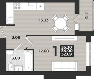 1-к квартира, вторичка, 35м2, 6/9 этаж