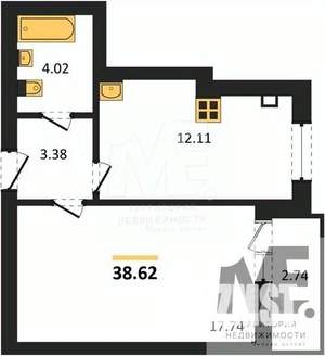 1-к квартира, вторичка, 39м2, 7/9 этаж