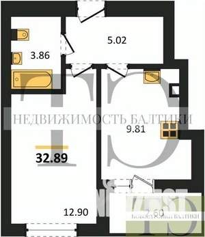 1-к квартира, вторичка, 33м2, 2/9 этаж