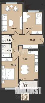3-к квартира, вторичка, 89м2, 4/8 этаж