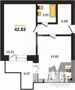 1-к квартира, вторичка, 43м2, 1/9 этаж
