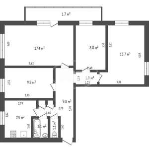 4-к квартира, вторичка, 74м2, 8/9 этаж
