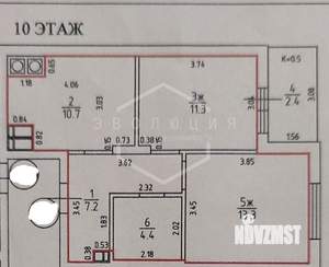 2-к квартира, вторичка, 52м2, 10/16 этаж