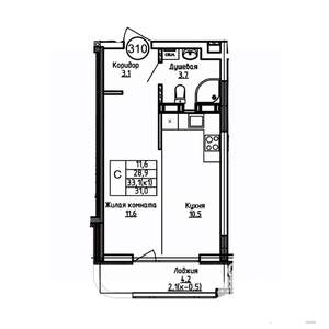 Студия квартира, вторичка, 31м2, 4/9 этаж