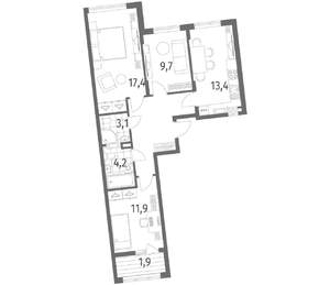 3-к квартира, строящийся дом, 74м2, 3/8 этаж