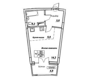 Студия квартира, вторичка, 34м2, 7/7 этаж