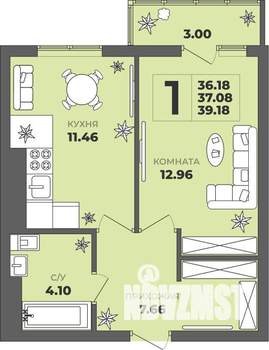 1-к квартира, строящийся дом, 37м2, 6/8 этаж